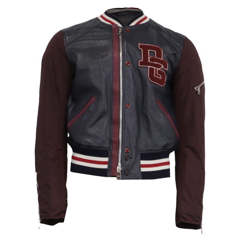 Dolce & Gabbana DG Logo Varsity Bomber Jacket in Multicolor Lamb Leather
